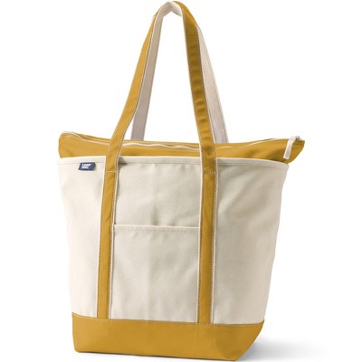 Lands' End Zip Top Long Handle Canvas Tote Bag