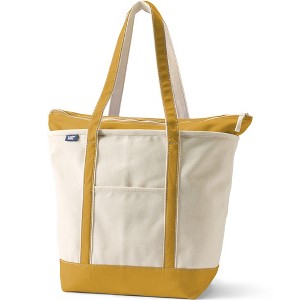 Lands' End Zip Top Long Handle Canvas Tote Bag - 1 of 4