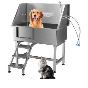 coucheta 38" Dog Grooming Bathtub, Professional Stainless Steel Pet Dog Bathing Station for Medium,Small Pets, Left Door & Stairs - 1 of 4