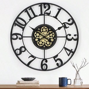 29 Inch Large Wall Clocks Living Room Decor with Moving Gears Industrial Steampunk Oversized Metal Analog Clock Farmhouse Home - 1 of 4