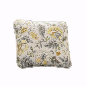 Ellis Curtain Regency Jacobean Floral Print Decorative Cotton Rope Corded Edge Toss Pillow 17" x 17" Grey - 1 of 4