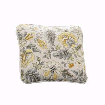 Ellis Curtain Regency Jacobean Floral Print Decorative Cotton Rope Corded Edge Toss Pillow 17" x 17" Grey
