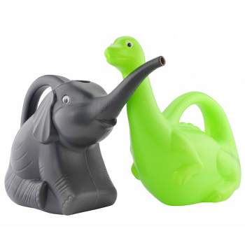 Cornucopia Brands Elephant & Dinosaur Watering Cans, 2pc Set; Kids' Novelty Animal Watering Cans