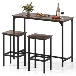 Tangkula Bar Table and Chairs Set, 47.5" Rectangular Pub Table with 2 Stools Counter Height Table Set - 1 of 4
