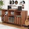 55" Record Player Stand with Power Outlet, Mid-Century Vinyl Storage Console with Charging Station & 6 Storage Compartments - 2 of 4
