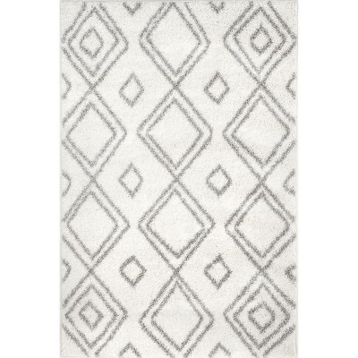 Nuloom Iola Trellis 3x5 Accent Shag Rug for Living Room Bedroom Dining Room Nursery Entryway, White/Grey