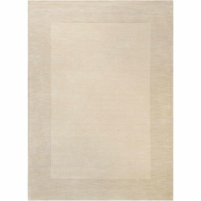 Hauteloom Bordered Solid Beige Cream Wool Rug