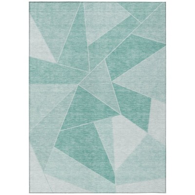 Mint Green And Aqua Geometric Washable Indoor Outdoor Area Rug