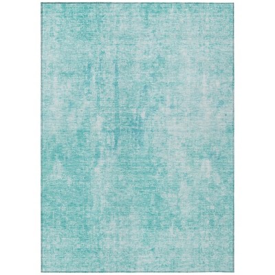 Teal Blue And Ivory Abstract Washable Indoor Outdoor Area Rug