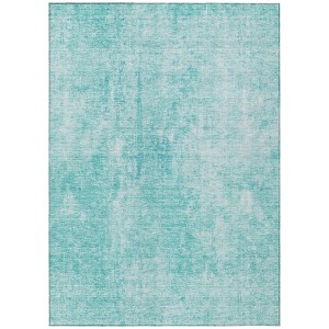 Teal Blue And Ivory Abstract Washable Indoor Outdoor Area Rug - 1 of 4