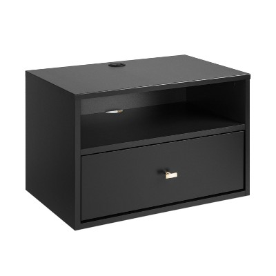 Set of 2 Black Floating Nightstands with Brass Handles