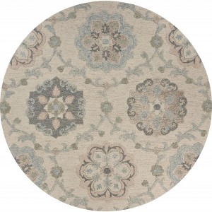 5' Blue And Ivory Round Wool Hand Tufted Area Rug - 1 of 4