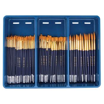 Royal & Langnickel Waterproof Standard Golden Taklon Hardwood Handle Paint Brush Combo Pack, Assorted Size, Blue, Set of 144