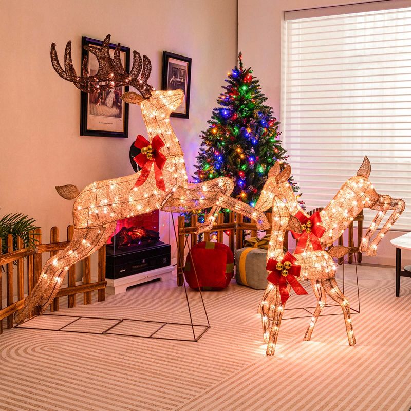 Costway 3 PCS Lighted Christmas Reindeer Family Set Holiday Decoration with 255 Lights, 2 of 10
