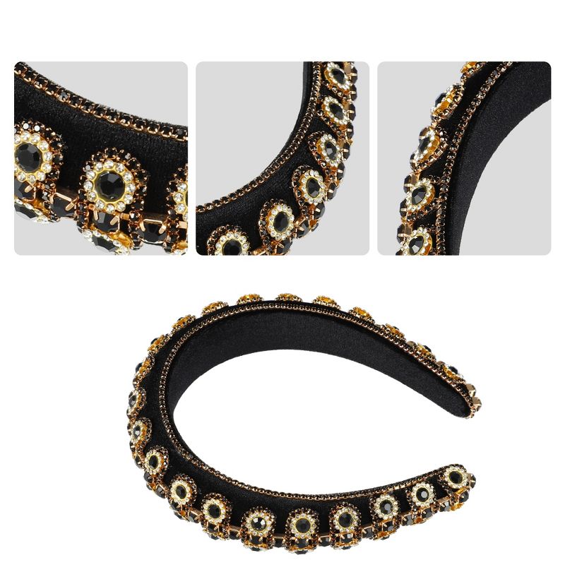 Unique Bargains Women's Bling Double-layered Rhinestone Flannel Wide Edge Headband 5.71"x1.30" 1Pc, 3 of 7