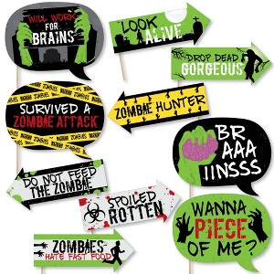 Big Dot of Happiness Funny Zombie Zone - Halloween or Birthday Zombie Crawl Party Photo Booth Props Kit - 10 Piece - 1 of 4