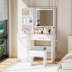ACEPANO 51.1 in. H Vanity with Mirror, Cabinet Drawers, Shelves & Storage Stool for Bedroom-White - 1 of 4