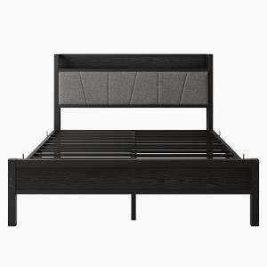 TiramisuBest Full Bed Frame with Storage Headboard & Charging Station, Sturdy Noise-Free Design, No Box Spring & Easy Assembly (Brown/Gray) - 1 of 4