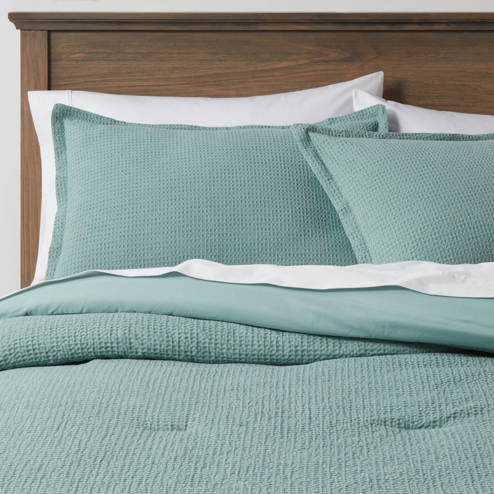 Twin/Twin Extra Long Washed Waffle Weave Comforter & Sham Set Soft Aqua - Threshold™