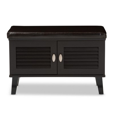 Espresso Modern Entryway Bench with Cushioned Seat and Shoe Storage