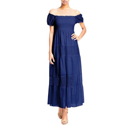 Anna-Kaci Women's Boho Convertible Cap Sleeve Off-Shoulder Lace Detail Smocked Maxi Dress