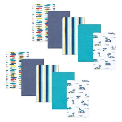 Hudson Baby Infant Boy Cotton Flannel Burp Cloths, Surfer Dude, One Size