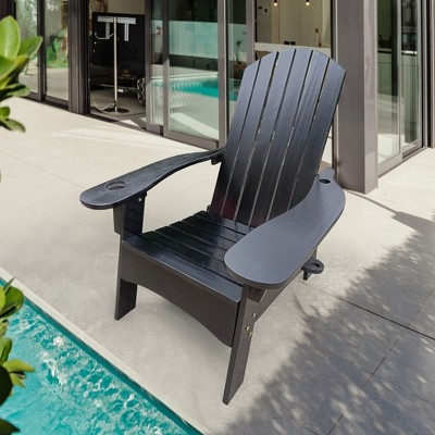 CAVINAS 14" Wood Adirondack Chair with Umbrella Holder,Comfortable Accent Chair for Patio, Garden and Balcony
