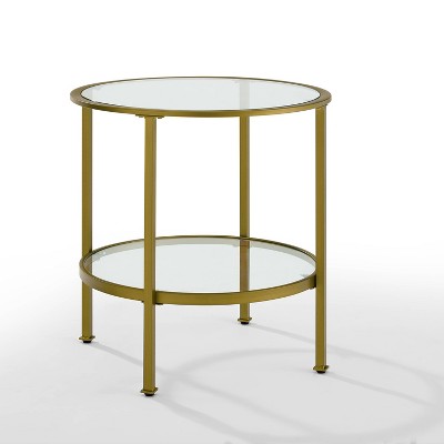 Aimee 24" Round Gold Metal and Glass End Table