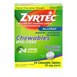 Zyrtec Adult Dye Free Cetirizine 10mg Chewables - 24ct