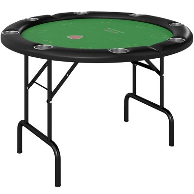 Foldable Round Black and Green Felt Poker Table for 8 Players