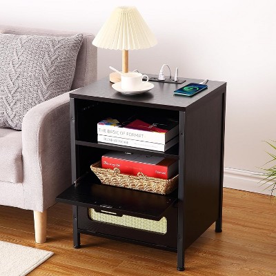 Decorative Storage Cabinets, Nightstand with Charging Station, Bedside Tables with Drawers & Shelf