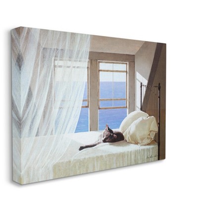 Stupell Industries Cat Resting on White Oceanside Bed Nautical Painting
