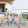 3 Piece Round Tube Steel Metal Bistro Set with Foldable Table and 2 Chairs for Balcony, Porch, Garden - 4 of 4