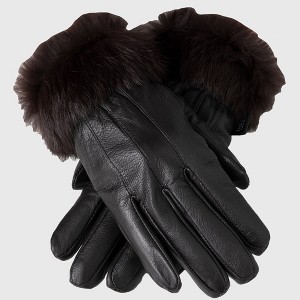 Alpine Swiss Womens Leather Dressy Gloves Faux Fur Trim Cuff Thermal Lining - 1 of 4