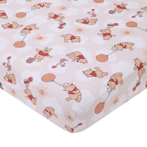 NoJo Disney Winnie the Pooh Tan, Red, and White Piglet, Balloons, and Hunny Pots Super Soft Nursery Fitted Crib Sheet - 1 of 4