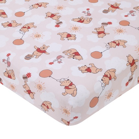 Disney Winnie The Pooh Tan Red And White Piglet Balloons And Hunny Pots Super Soft Nursery Fitted Crib Sheet Target
