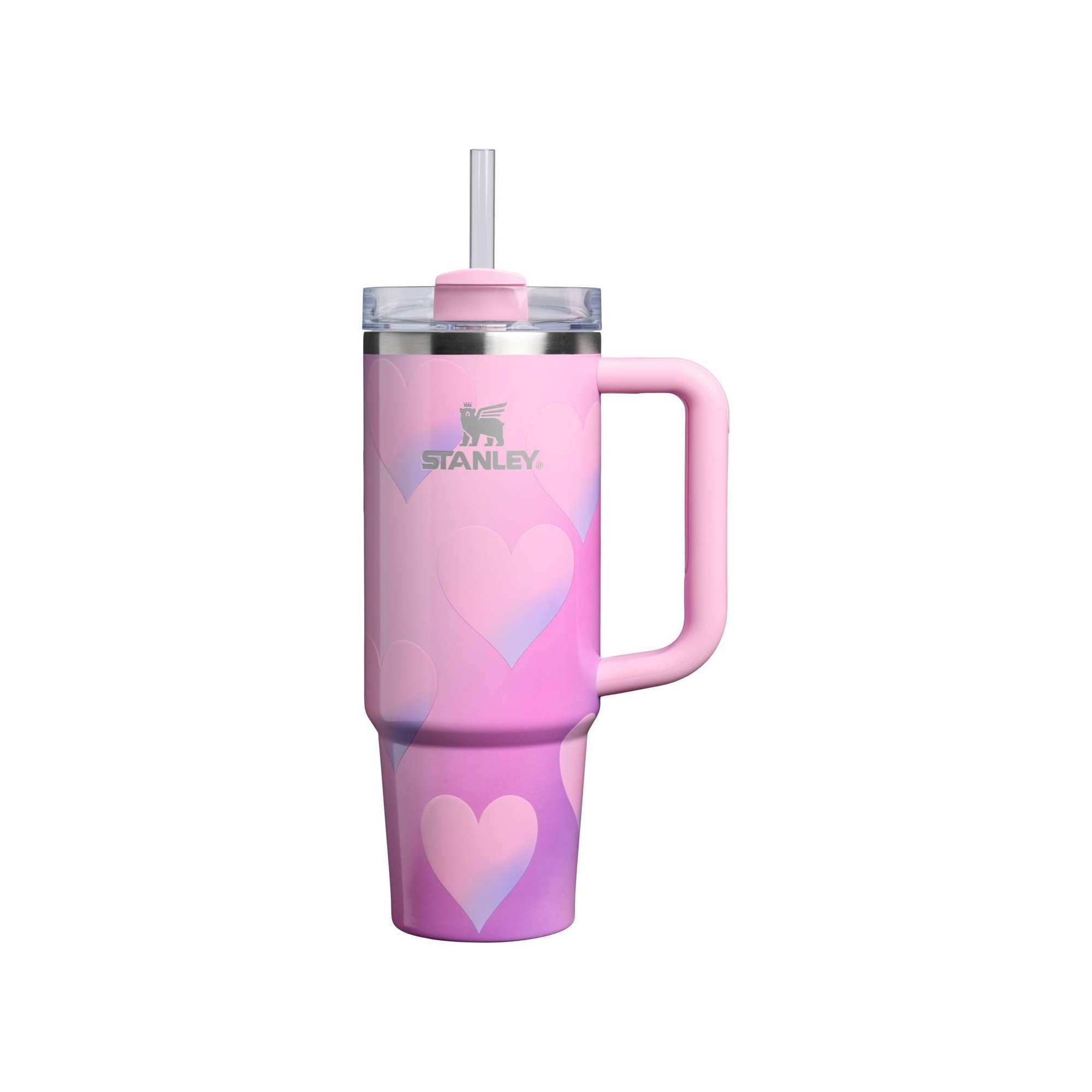 Stanley Valentine's Day 30 oz Stainless Steel H2.0 Flowstate Quencher Tumbler Powder Pink Heart Gradient