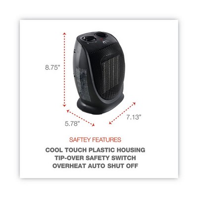 Black Ceramic Electric Heater with Thermostat and Auto Shut-off