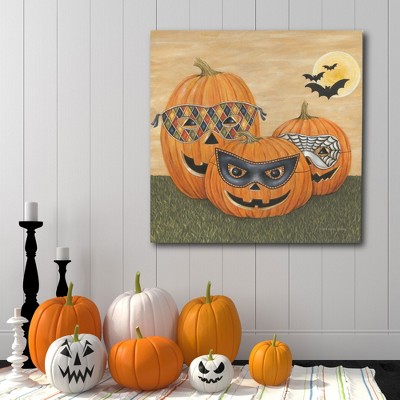 Funny Pumpkins Multicolor Canvas Wall Art 16x16