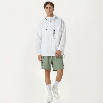 Alilang Men's Lightweight Windbreaker Jacket with Hood Full Zip Closure Drawstring Detail and Zipper Chest Pocket Design - X Large, White — фото 3
