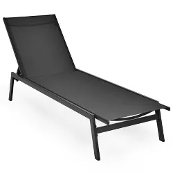 Tangkula Patio Chaise Lounger with 6-Postion Adjustable Backrest and Breathable Fabric Black