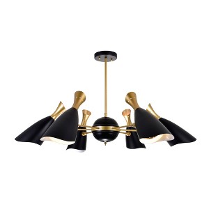 CWI Lighting Rolin 12 Light Down Chandelier With Matte Black & Satin Gold Finish - 1 of 4
