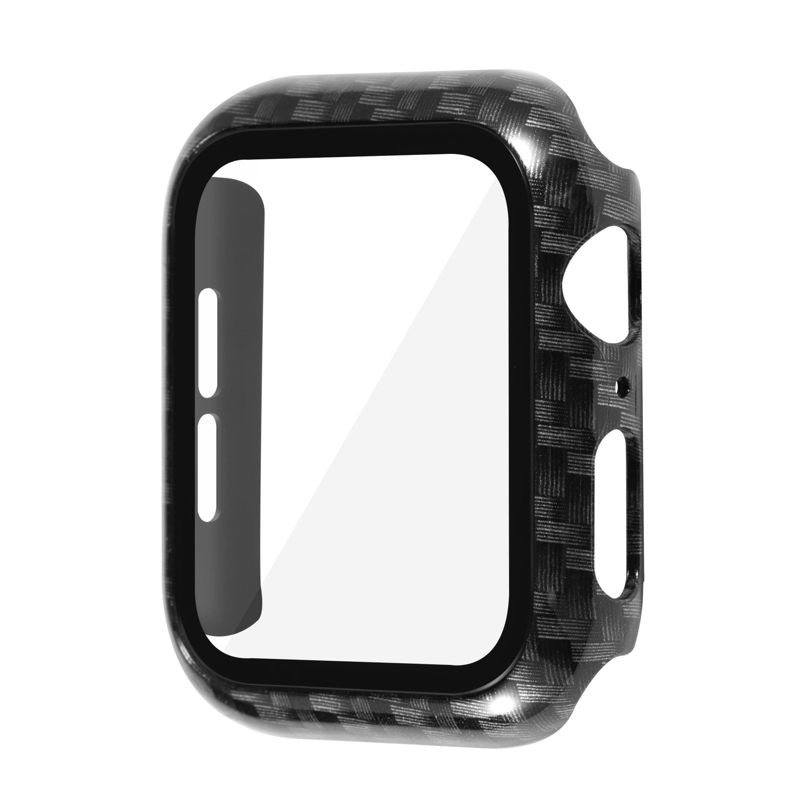 Insten Case Compatible with Apple Watch 44mm Series 6/SE/5/4 - Carbon Fiber Pattern Hard Cover with Built-in Tempered Glass Screen Protector, Black, 1 of 10