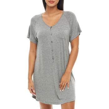 SWOMOG Women's Button Down Nightgown Short Sleeve Nightshirt V-Neck  Sleepwear Boyfriend Sleepshirt Pajama Dress Gray : : Clothing,  Shoes & Accessories