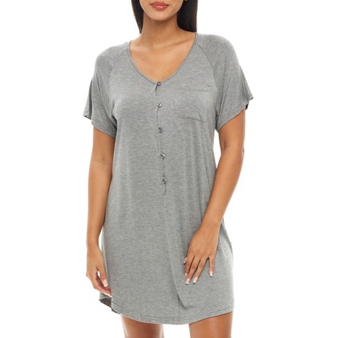 Adr Women's Knit Sleep Shirt, Short Sleeve Nightshirt, Lightweight Button  Down Pajama Top Steel Gray Medium : Target