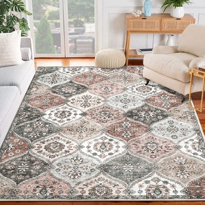 Washable Vintage Floral Living Room Bedroom Rugs, Distressed Print Farmhouse Carpet for Dining Room Kitchen, Retro Accent Home Decor Rugs - 1 of 4