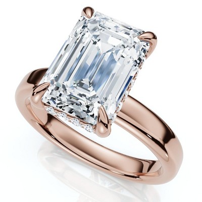 Pompeii3 Certified 2.60Ct Emerald Cut Halo Diamond Engagement Ring 14k Gold Lab Created