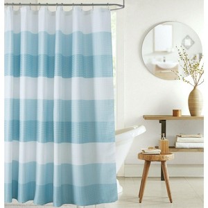 Kate Aurora Spa Accents Striped Waffle Fabric Shower Curtain - 1 of 1