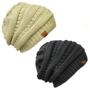 Wrapables Slouchy Winter Beanie Cap Hat Set of 2, Charcoal Grey and Beige - 1 of 4