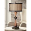 Franklin Iron Works Rustic Farmhouse Table Lamp with USB Outlet Workstation Base 28.75" Tall Antique Bronze Wood Double Drum Shade Living Room - 2 of 4
